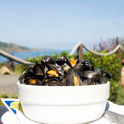 Plat de moules fraîches accompagnées de frites croustillantes au restaurant Crapaud Rouge